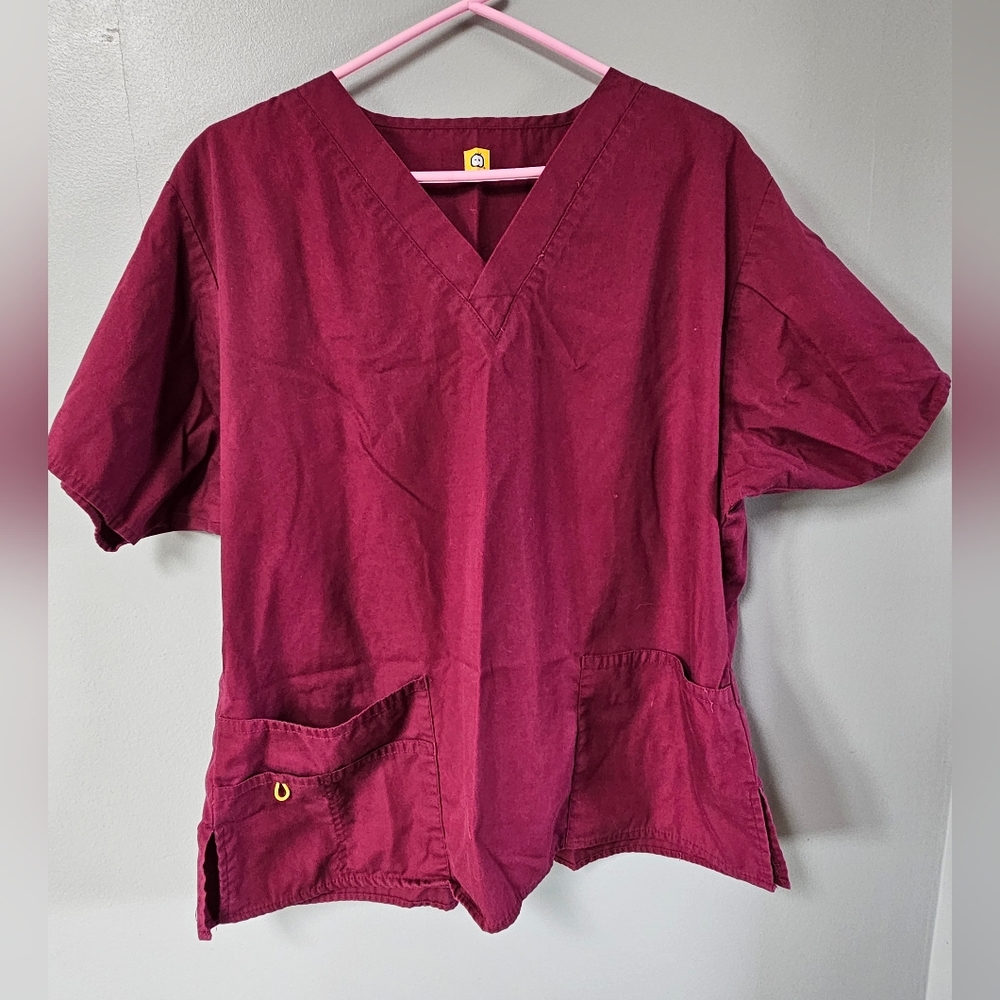 Burgundy V-Neck Scrub Top